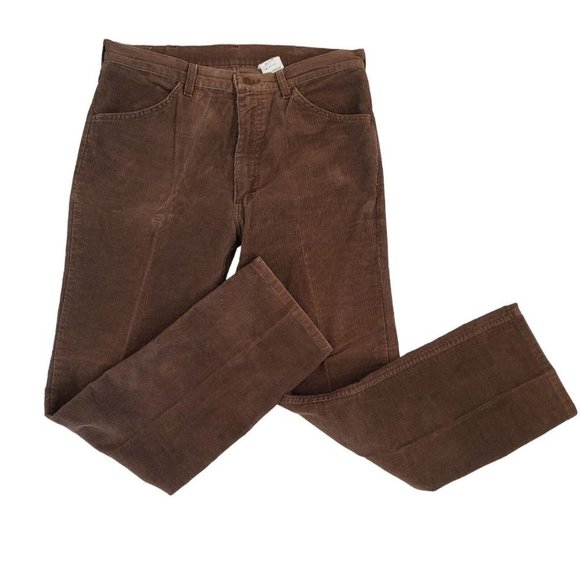 Vintage Brown Corduroy Straight Leg Pants Rockabilly‎ Retro Roebucks 34 X 30 - Picture 1 of 10